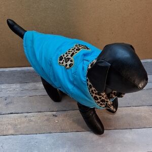 Pet Spirit Blue Dog Jacket with Leopard Accent and Lining  Size Small